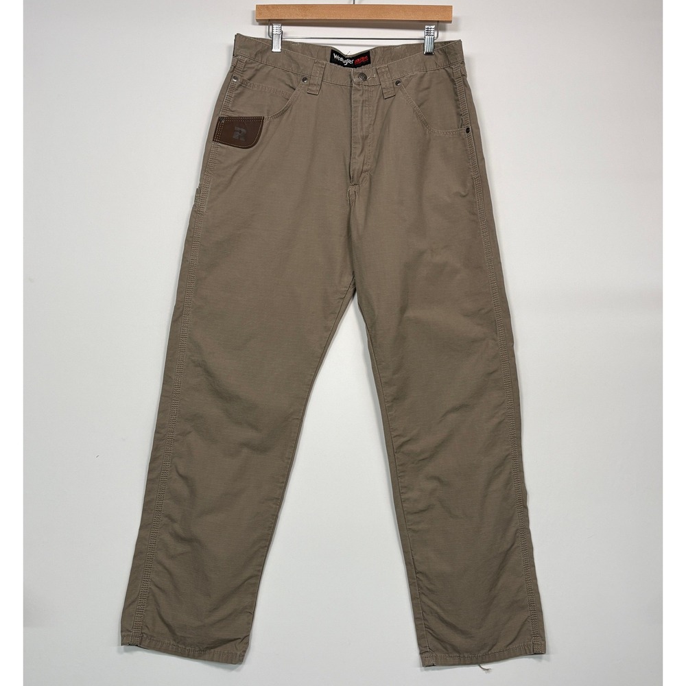 Wrangler Mens Carpenter Pants 34x32 Tan Riggs Workwear Ripstop 3W045DK